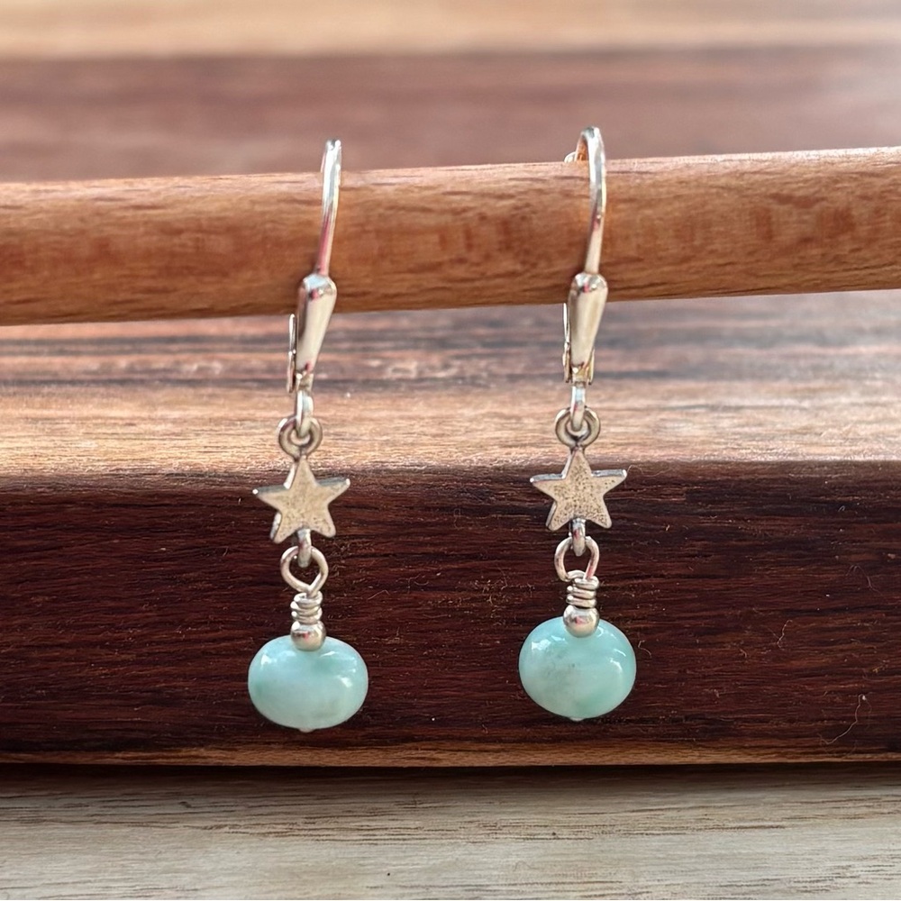 Sterling Silver and Blue Larimar Star Dangle Earrings